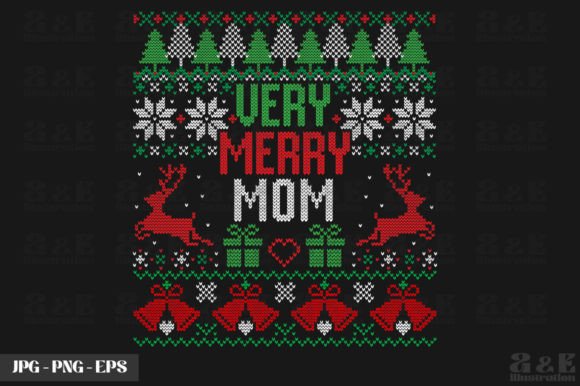Merry Mom Christams Ugly Sweater Graphics and T-Shirt Designs